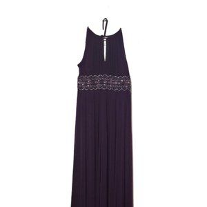 NWT R&M Richards Eggplant Sleeveless Long Gown With Beaded Waist Size 16W